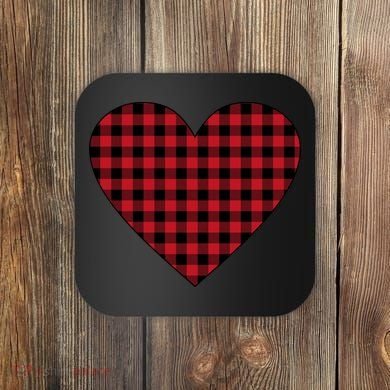 Big Heart Red Plaid Valentines Day Coaster