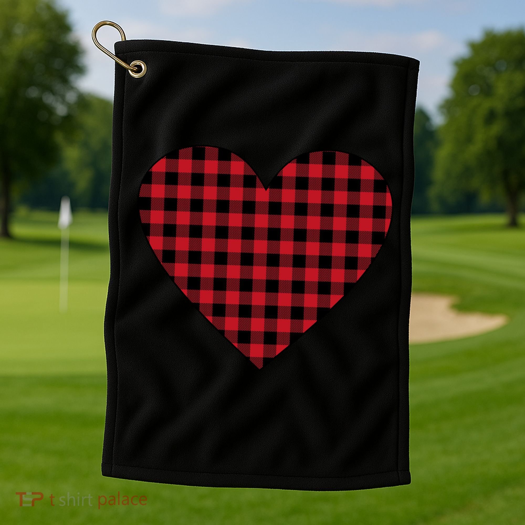 Big Heart Red Plaid Valentines Day Golf Towel