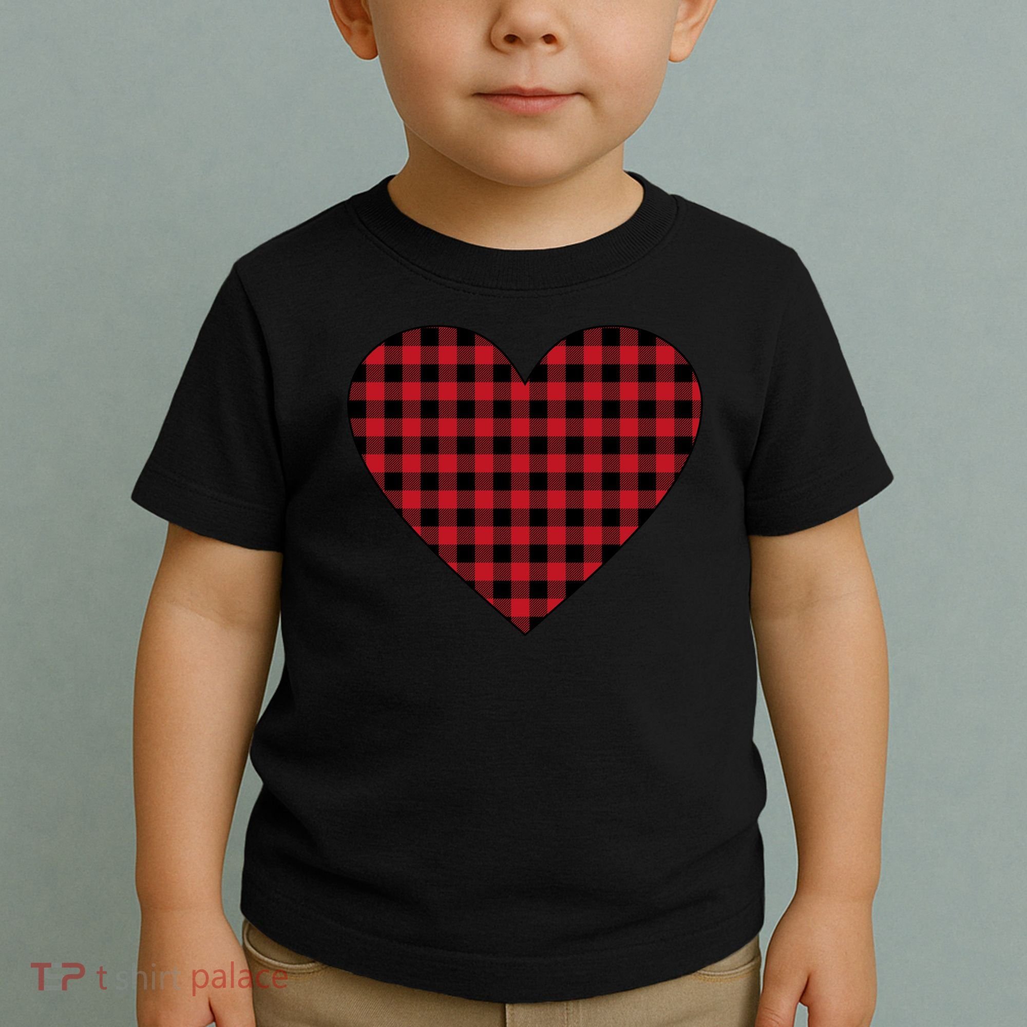 Big Heart Red Plaid Valentines Day Toddler T-Shirt