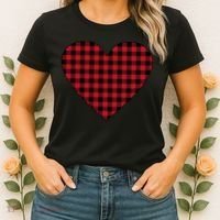 Big Heart Red Plaid Valentines Day Women's T-Shirt thumb 2