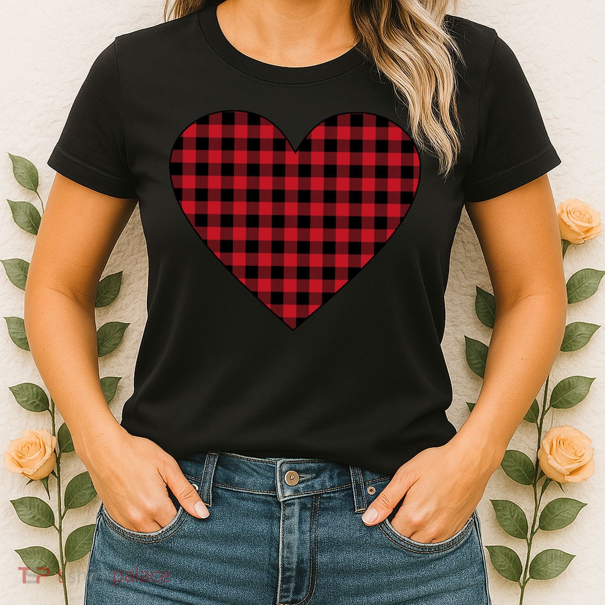 Big Heart Red Plaid Valentines Day Women's T-Shirt