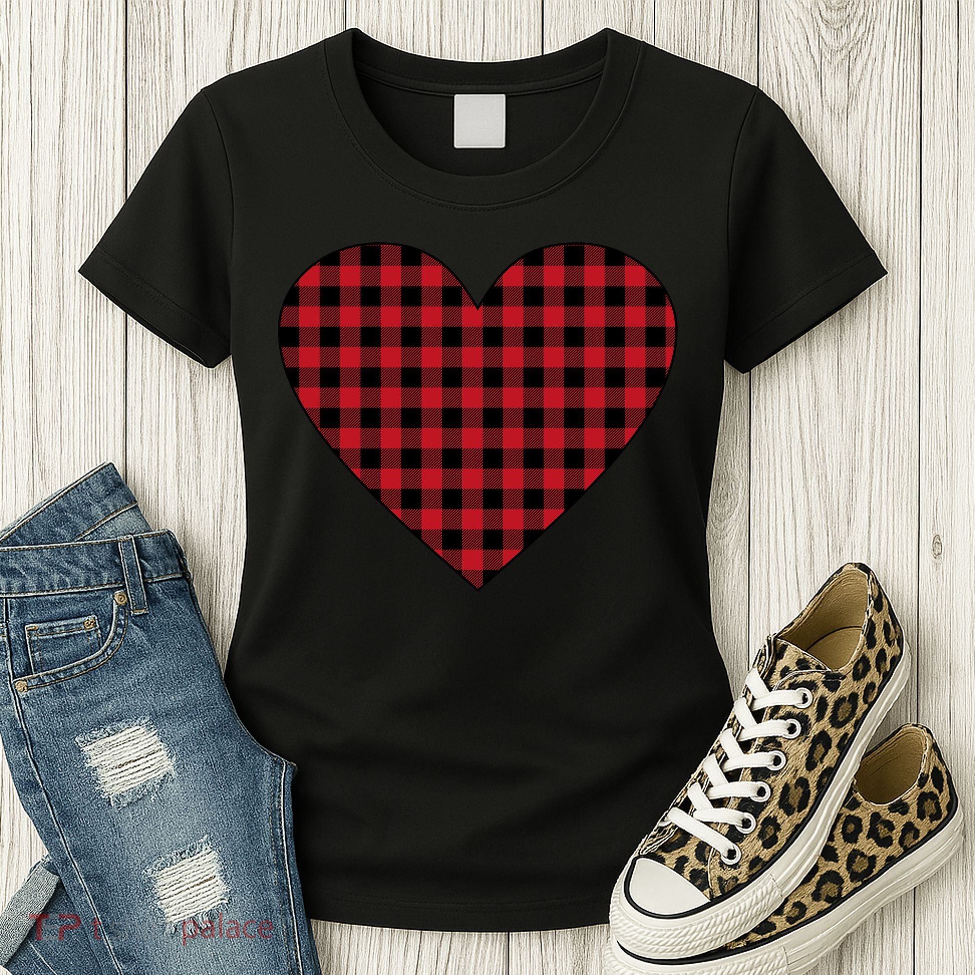 Big Heart Red Plaid Valentines Day Women's T-Shirt
