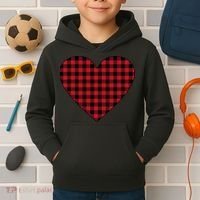 Big Heart Red Plaid Valentines Day Kids Hoodie thumb 2