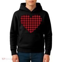 Big Heart Red Plaid Valentines Day Kids Hoodie thumb 4