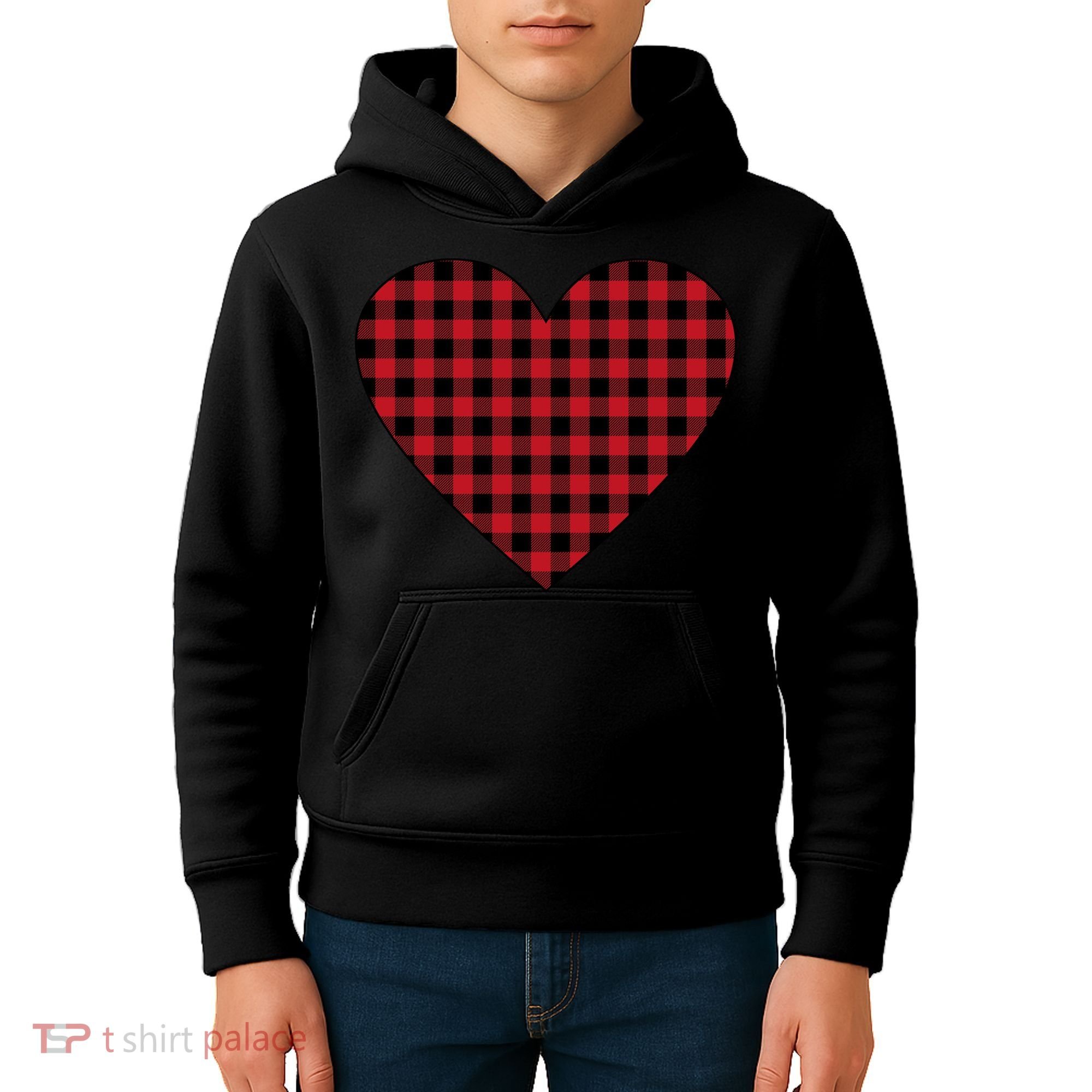 Big Heart Red Plaid Valentines Day Kids Hoodie
