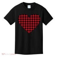 Big Heart Red Plaid Valentines Day Kids T-Shirt thumb 0