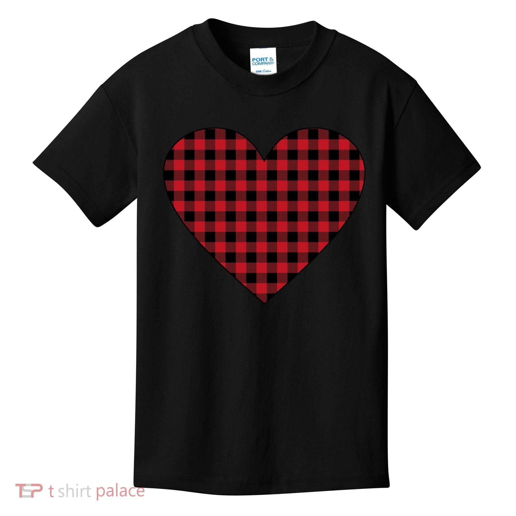 Big Heart Red Plaid Valentines Day Kids T-Shirt