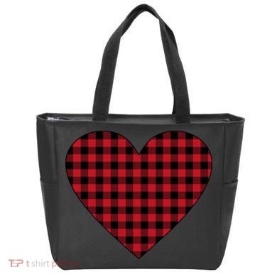 Big Heart Red Plaid Valentines Day Tote Bag