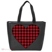 Big Heart Red Plaid Valentines Day Tote Bag thumb 0