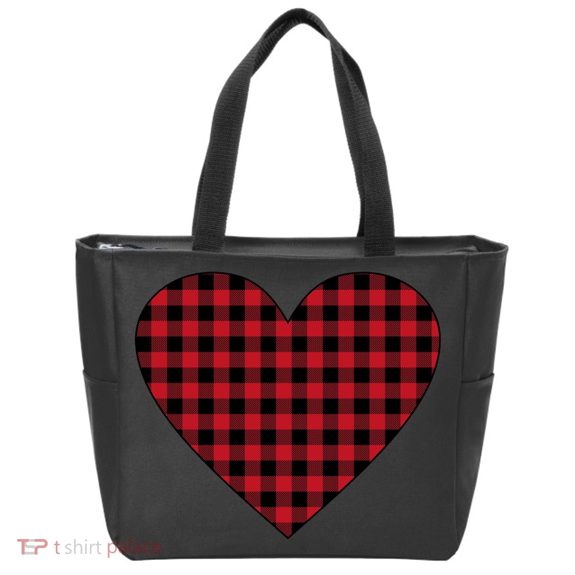 Big Heart Red Plaid Valentines Day Tote Bag