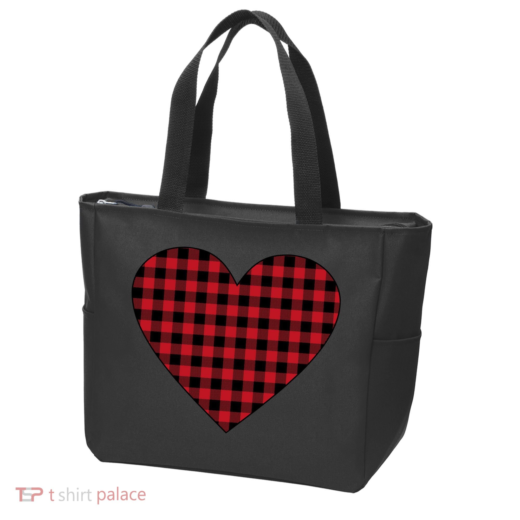 Big Heart Red Plaid Valentines Day Tote Bag