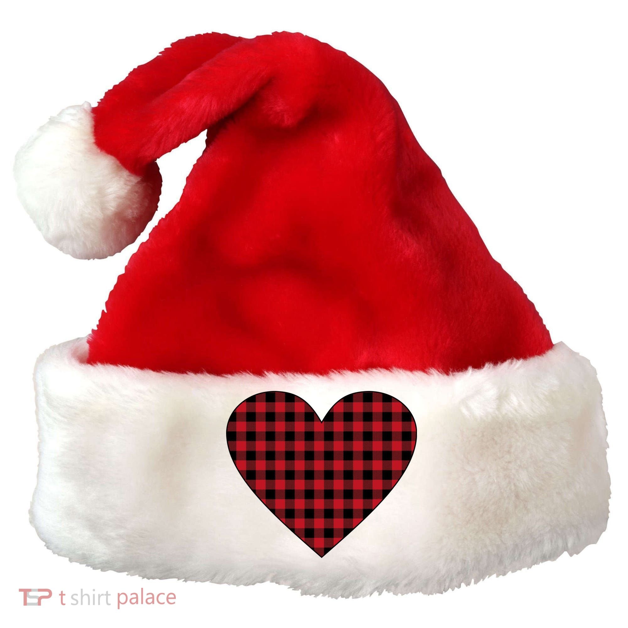 Big Heart Red Plaid Valentines Day Santa Hat