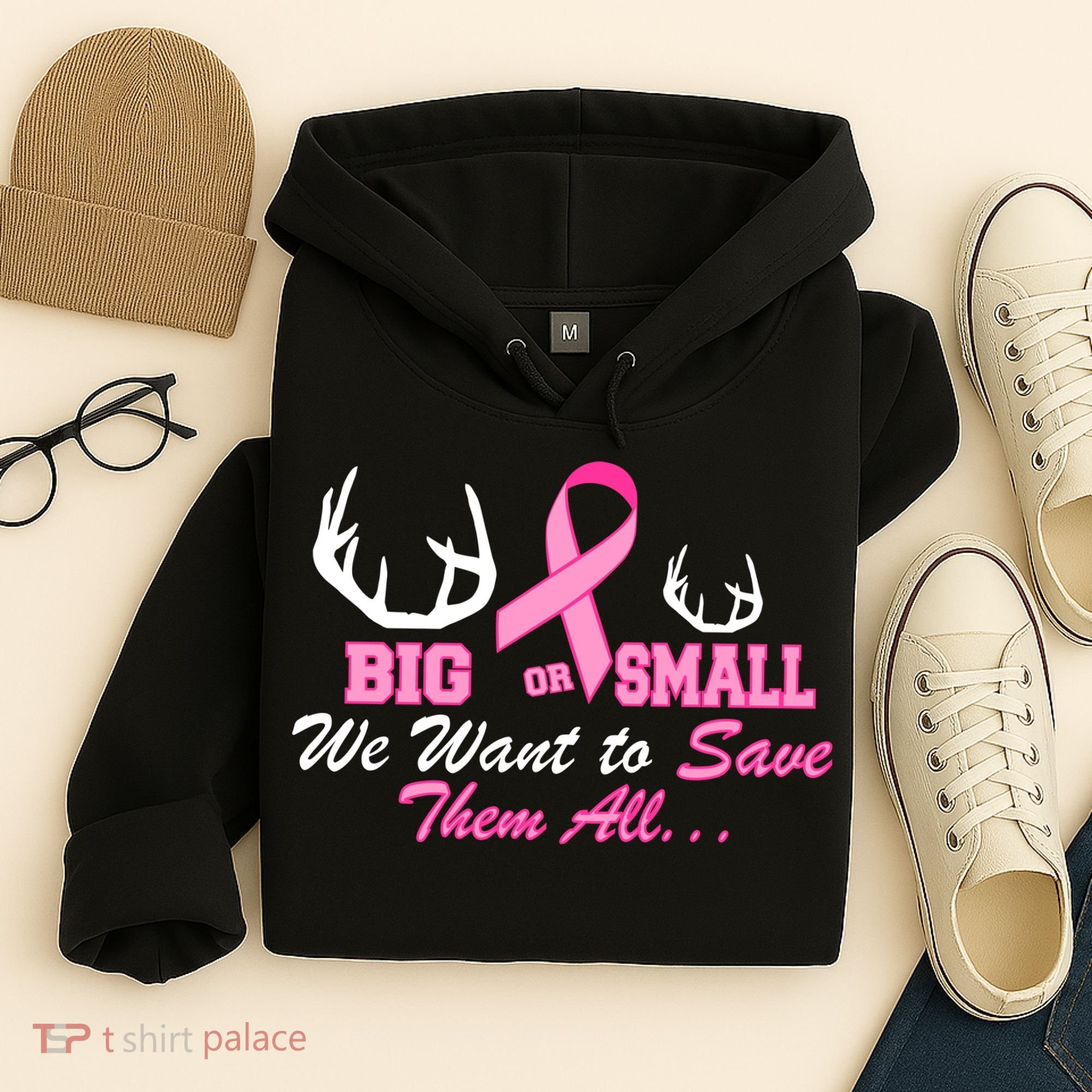 Big Or Small Want To Save Them All Breast Cancer Racks Hoodie