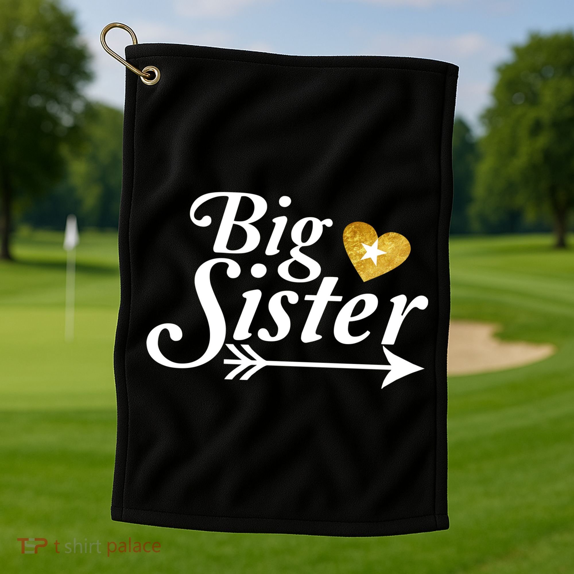 Big Sister Arrow Gold Heart Golf Towel