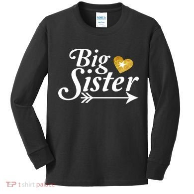 Big Sister Arrow Gold Heart Kids Long Sleeve Shirt