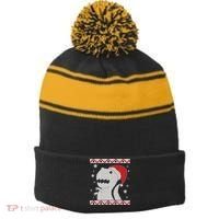 Big T-Rex Ugly Christmas Stripe Pom Pom Beanie thumb 0