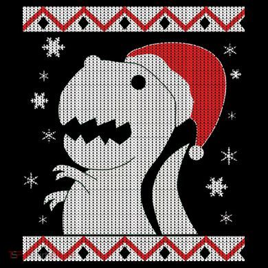 Big T-Rex Ugly Christmas Stripe Pom Pom Beanie