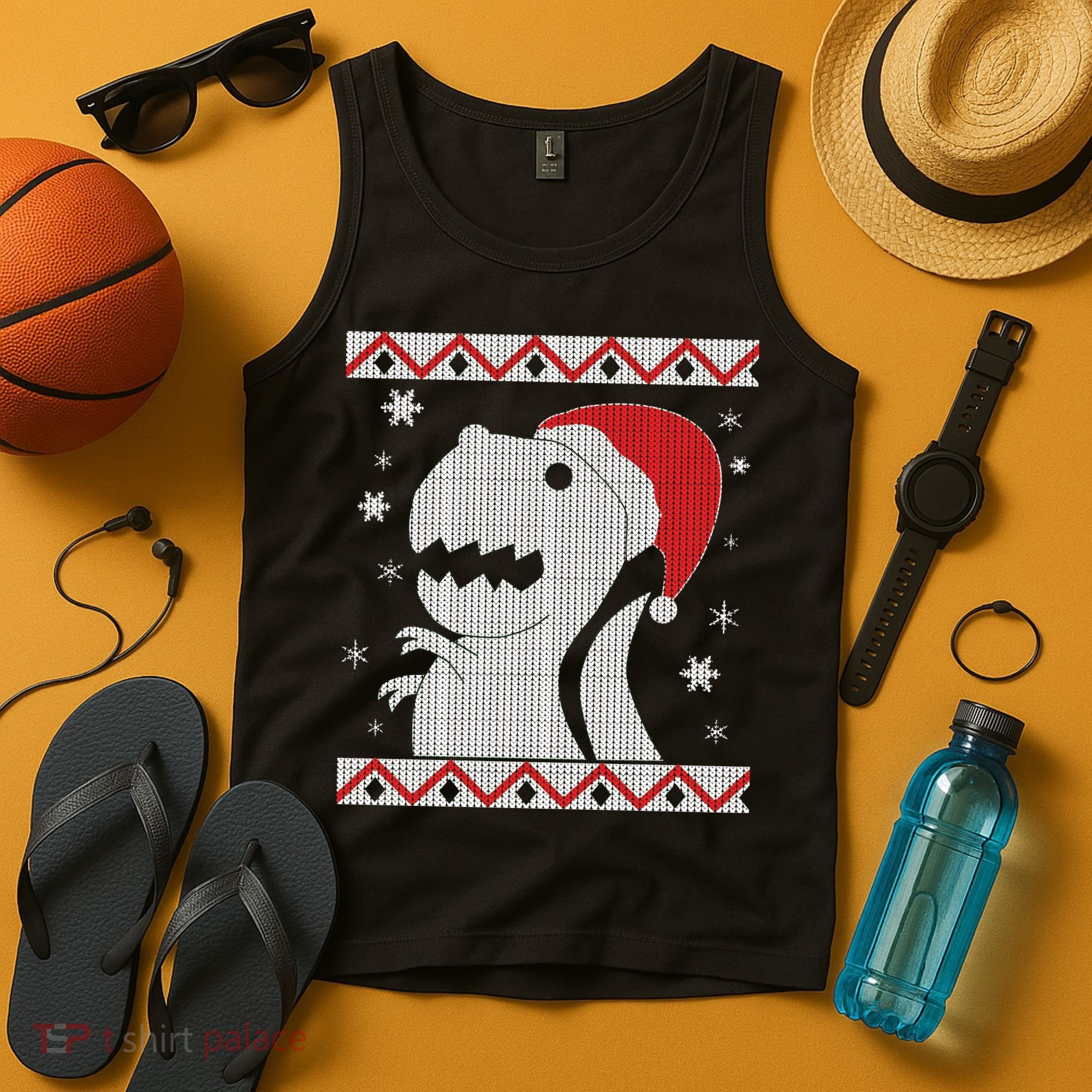 Big T-Rex Ugly Christmas Tank Top