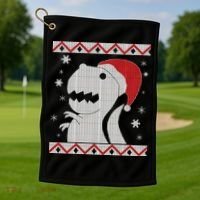 Big T-Rex Ugly Christmas Golf Towel thumb 1