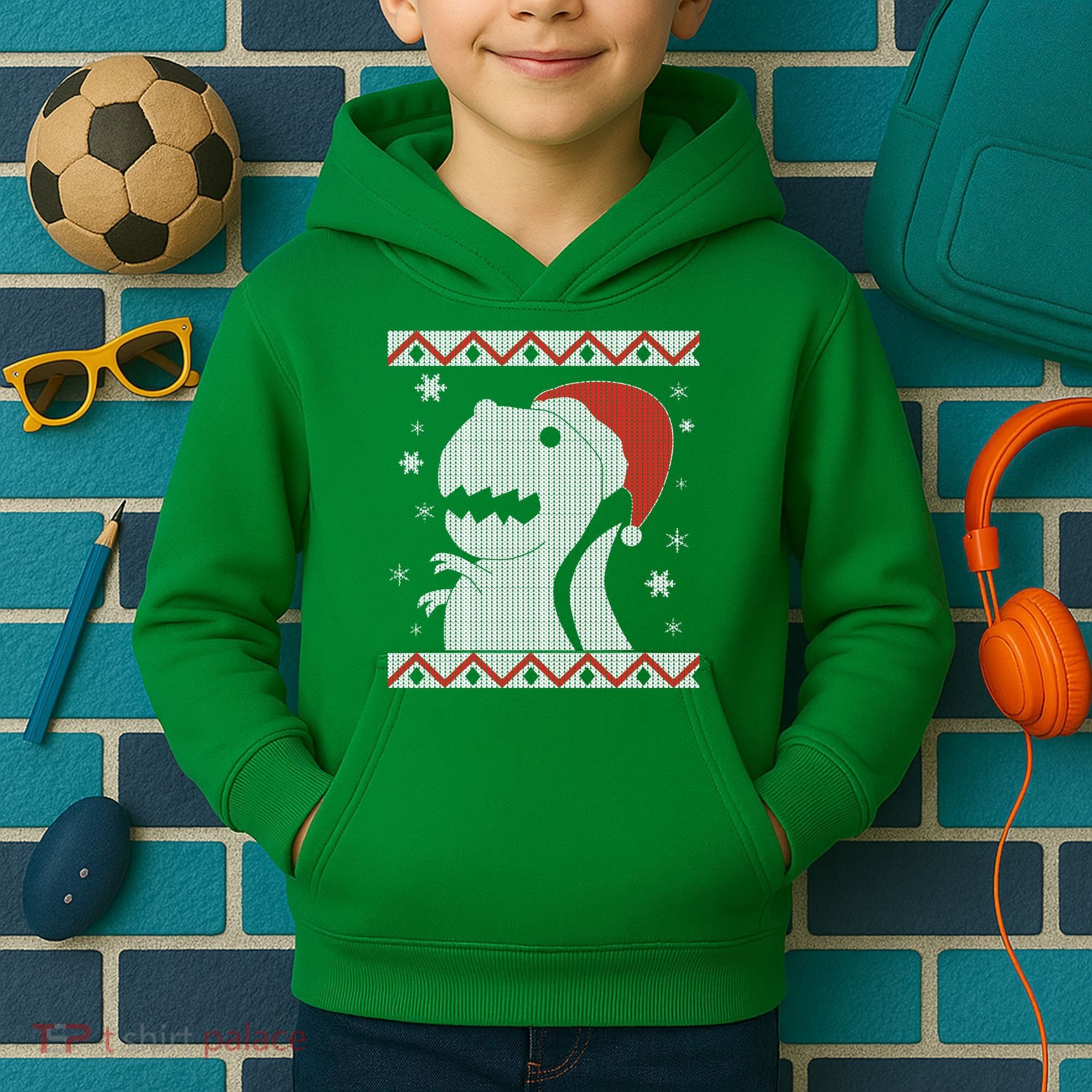 Big T-Rex Ugly Christmas Kids Hoodie