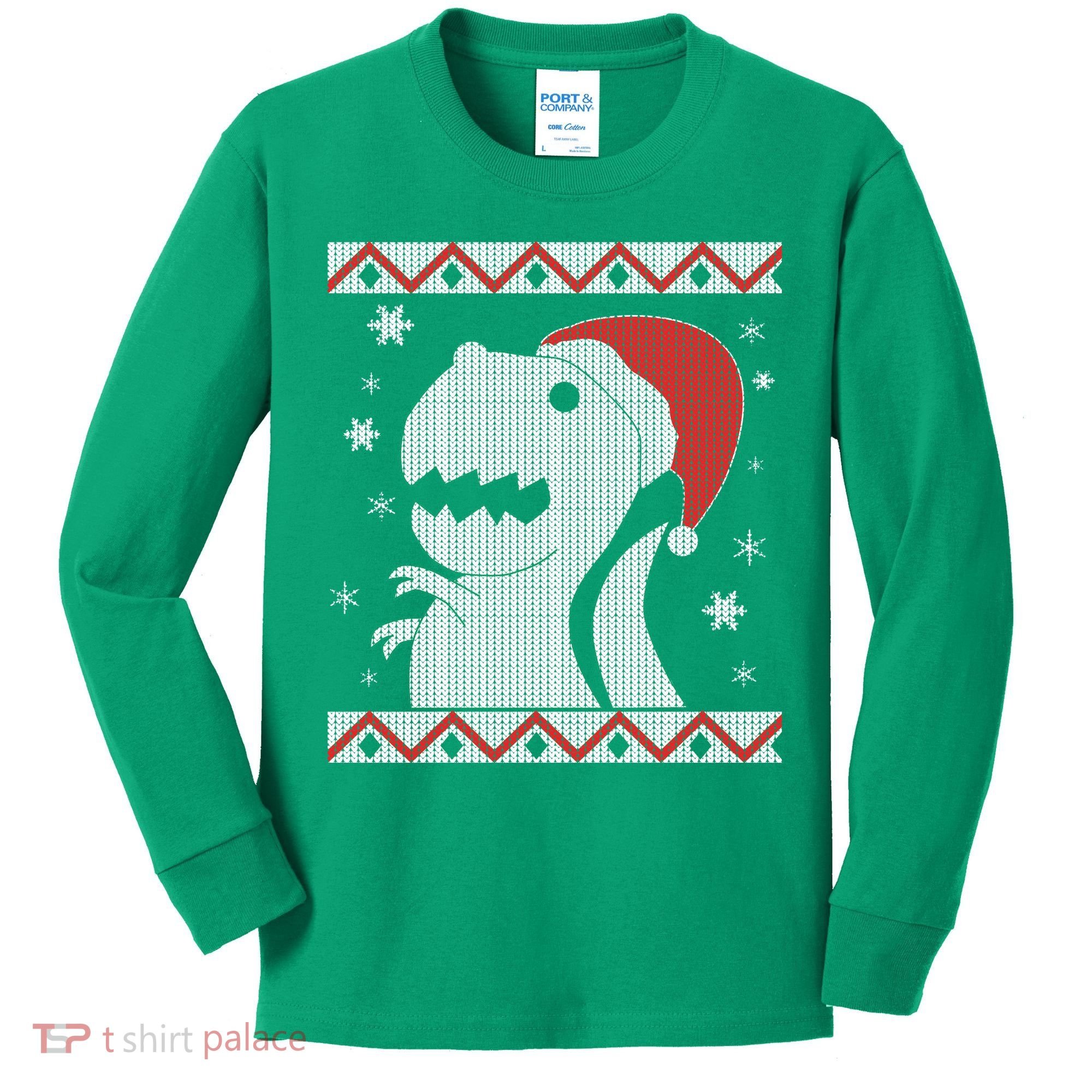 Big T-Rex Ugly Christmas Kids Long Sleeve Shirt