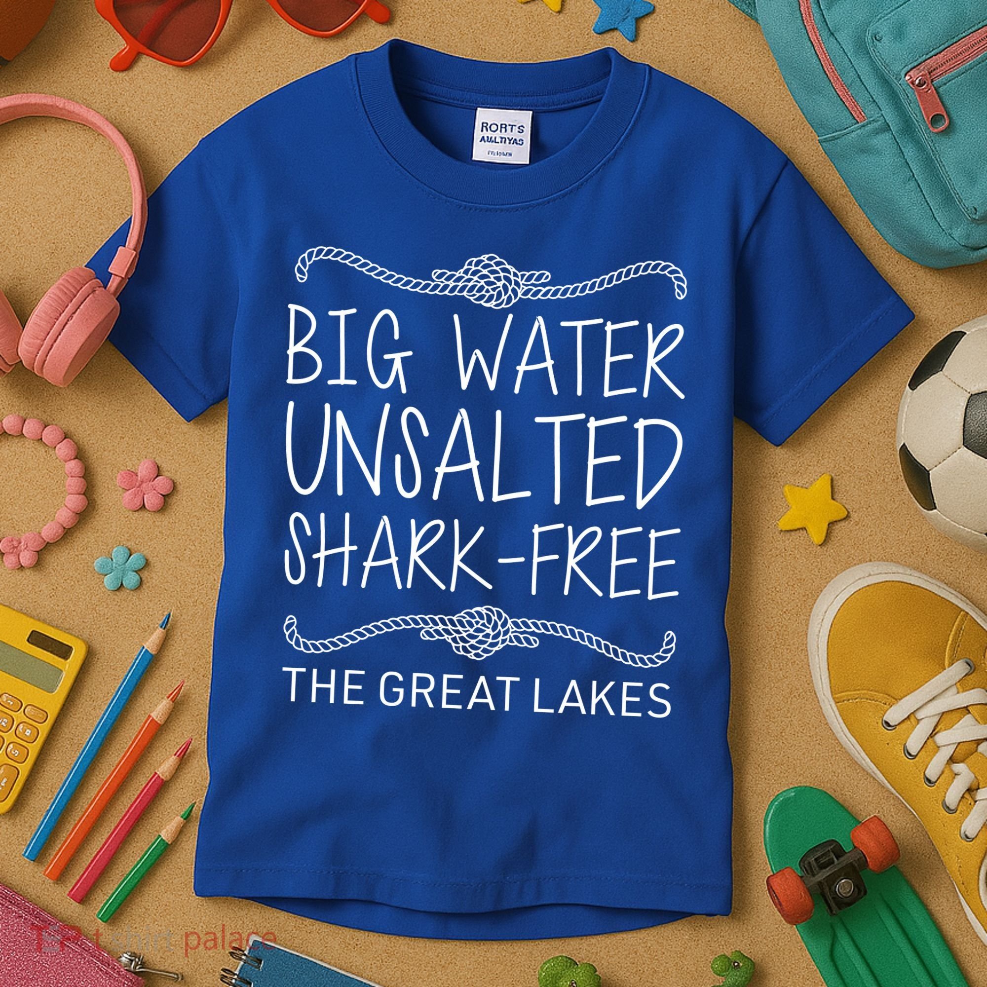 Big Water Unsalted Shark Free The Great Lakes Kids T-Shirt