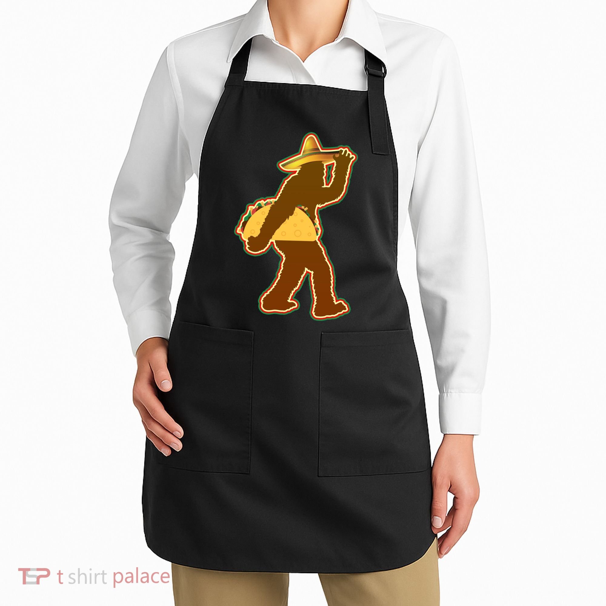Bigfoot Carrying Taco Cinco de Mayo Apron