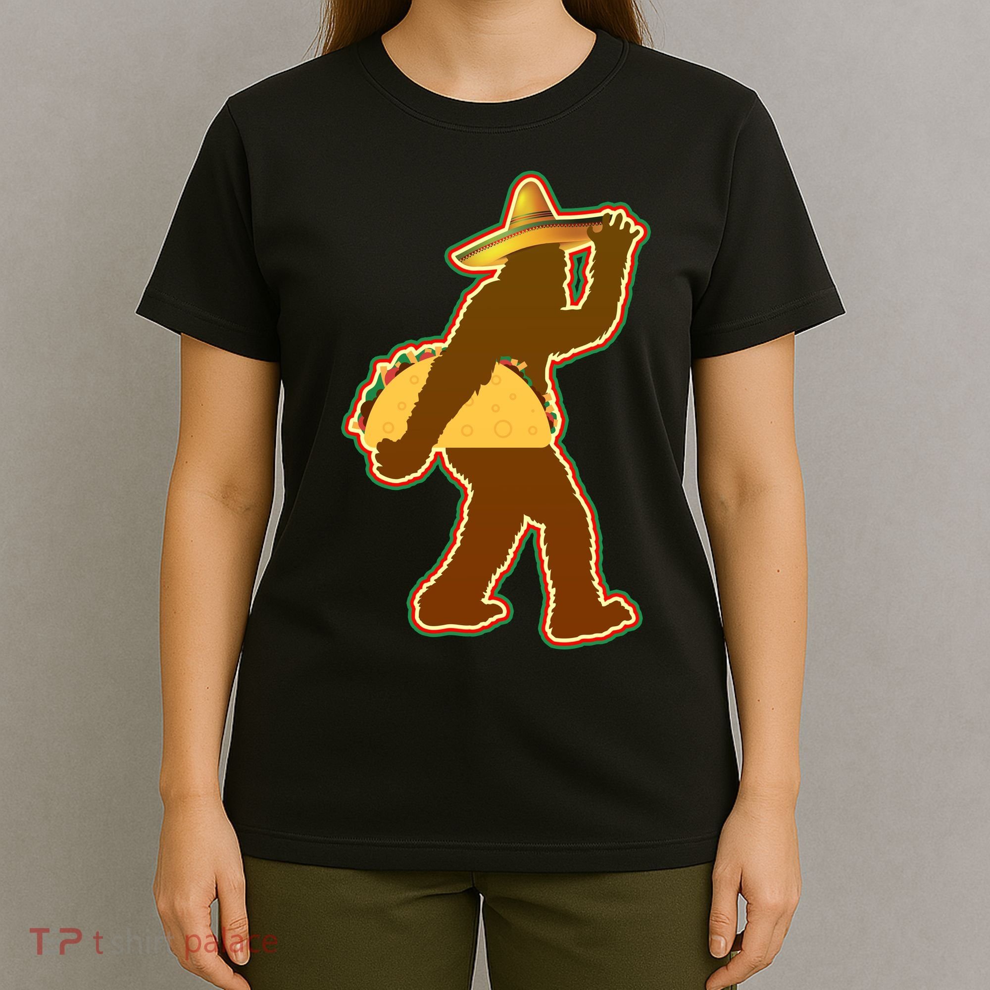 Bigfoot Carrying Taco Cinco de Mayo T-Shirt