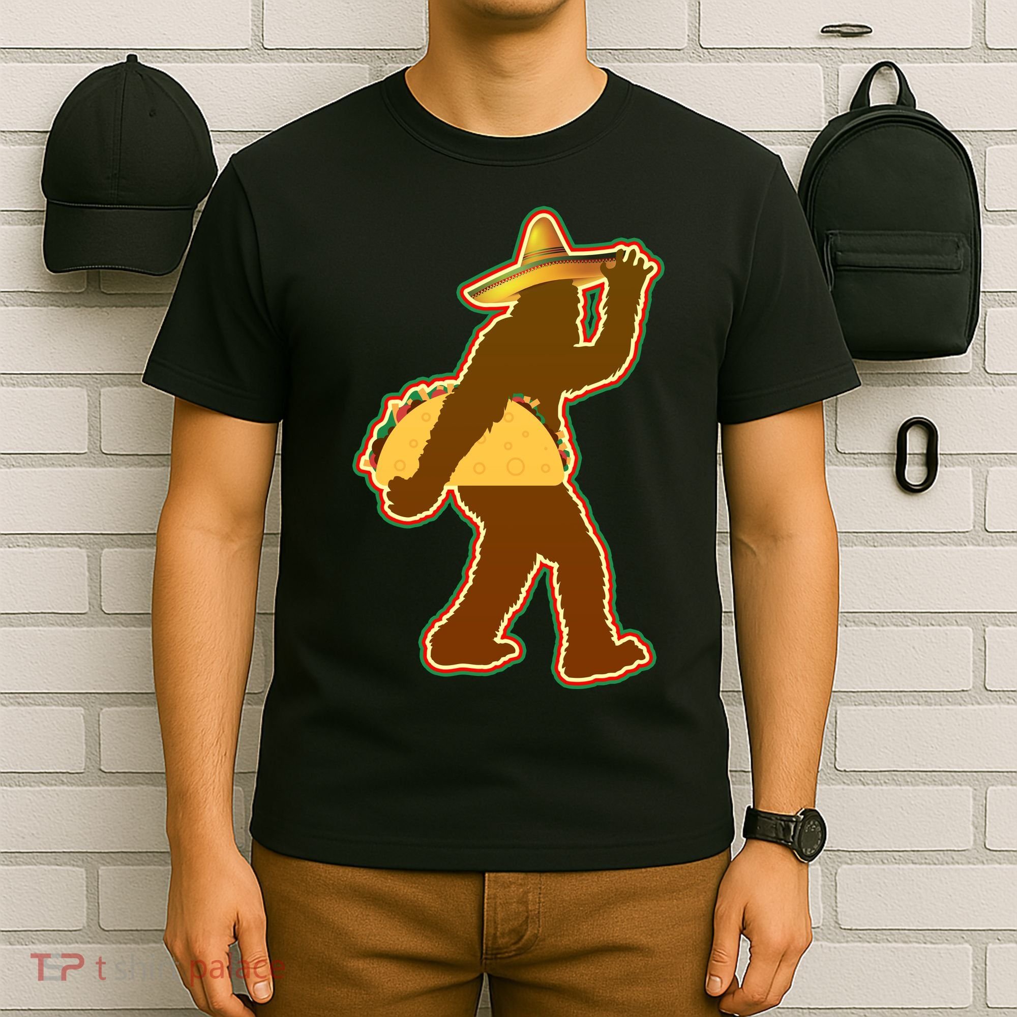 Bigfoot Carrying Taco Cinco de Mayo T-Shirt