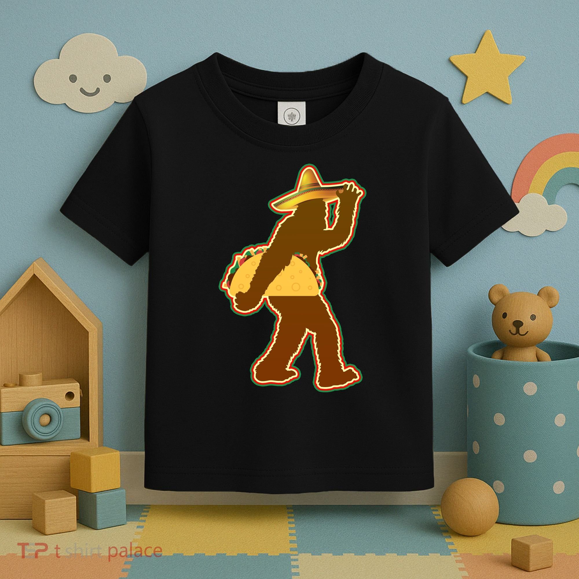 Bigfoot Carrying Taco Cinco de Mayo Toddler T-Shirt