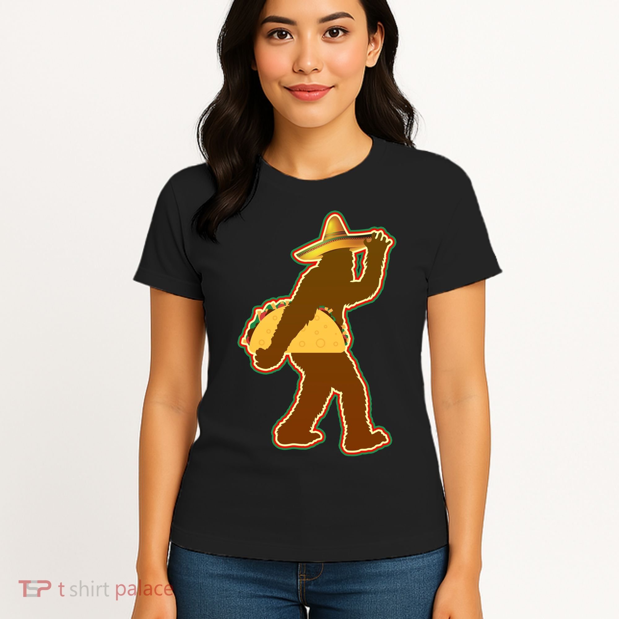 Bigfoot Carrying Taco Cinco de Mayo Women's T-Shirt