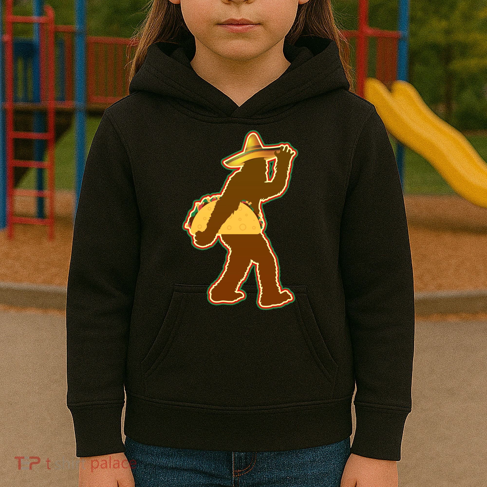 Bigfoot Carrying Taco Cinco de Mayo Kids Hoodie