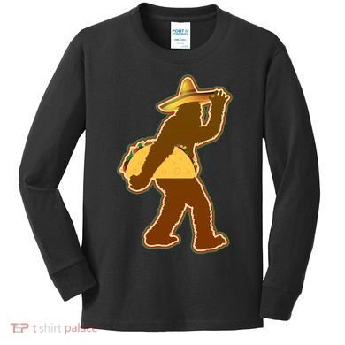 Bigfoot Carrying Taco Cinco de Mayo Kids Long Sleeve Shirt