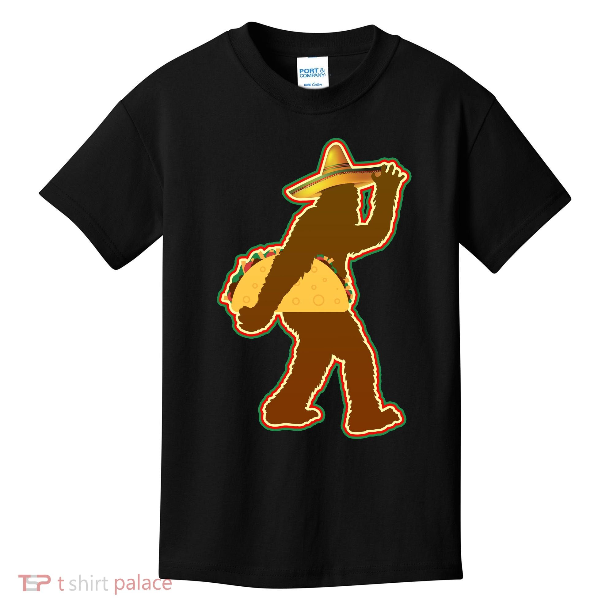 Bigfoot Carrying Taco Cinco de Mayo Kids T-Shirt