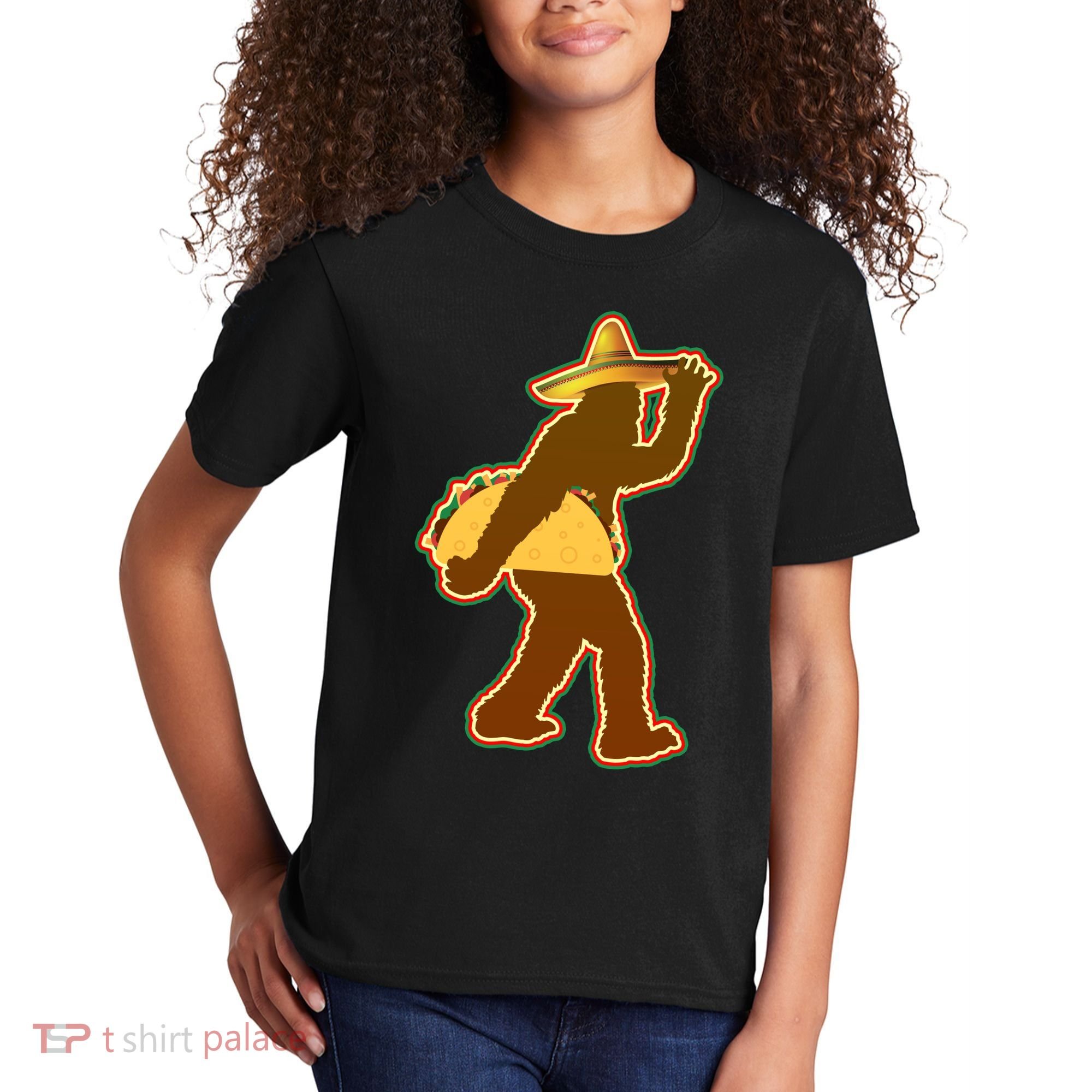 Bigfoot Carrying Taco Cinco de Mayo Kids T-Shirt