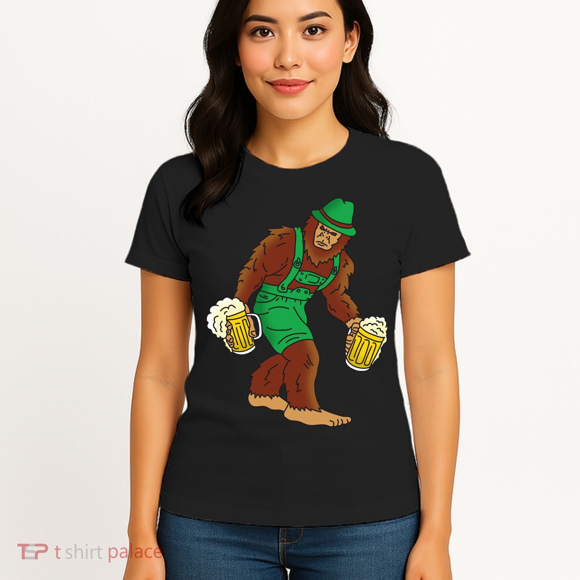 Bigfoot in Lederhosen Oktoberfest Beer Women's T-Shirt