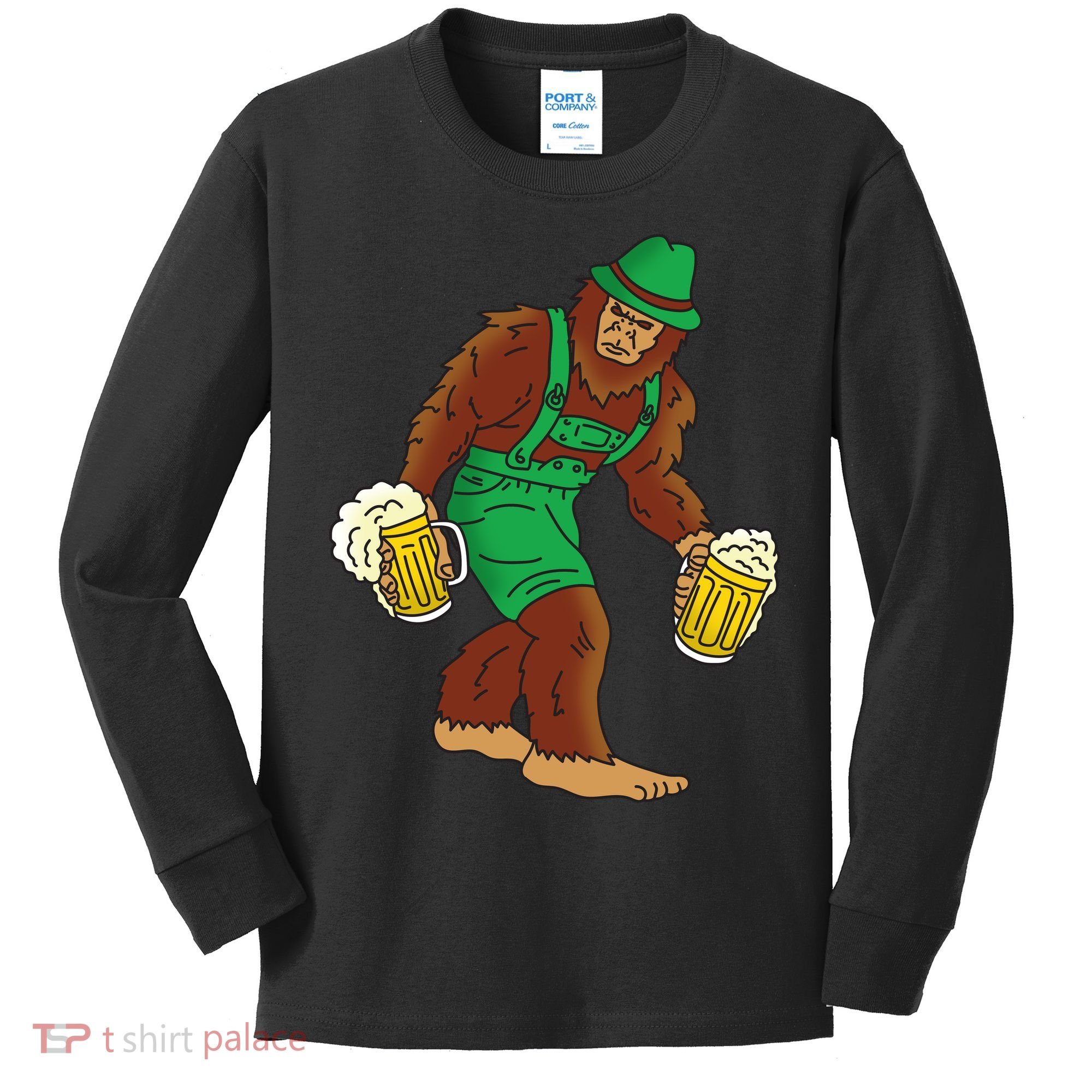 Bigfoot in Lederhosen Oktoberfest Beer Kids Long Sleeve Shirt