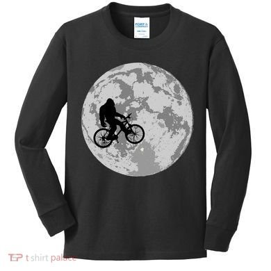 Bigfoot In The Moon Sasquatch Kids Long Sleeve Shirt