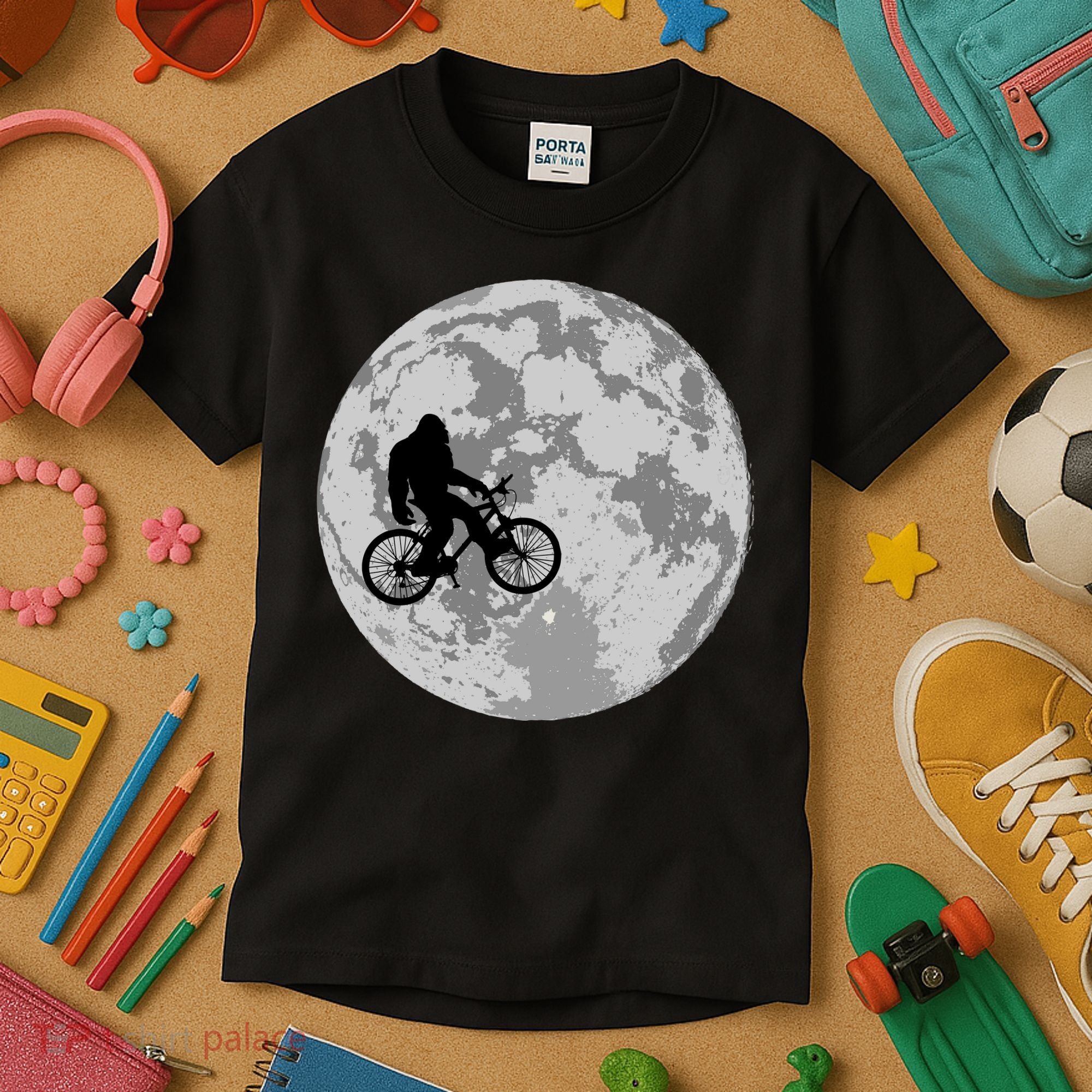 Bigfoot In The Moon Sasquatch Kids T-Shirt