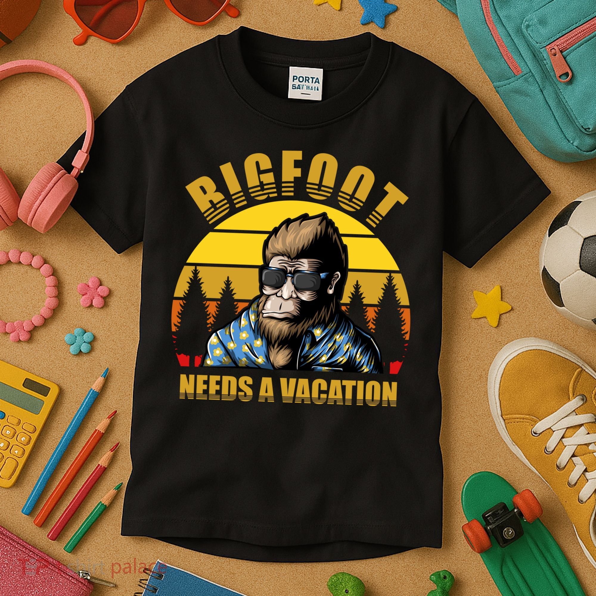 Bigfoot Needs A Vacation Kids T-Shirt