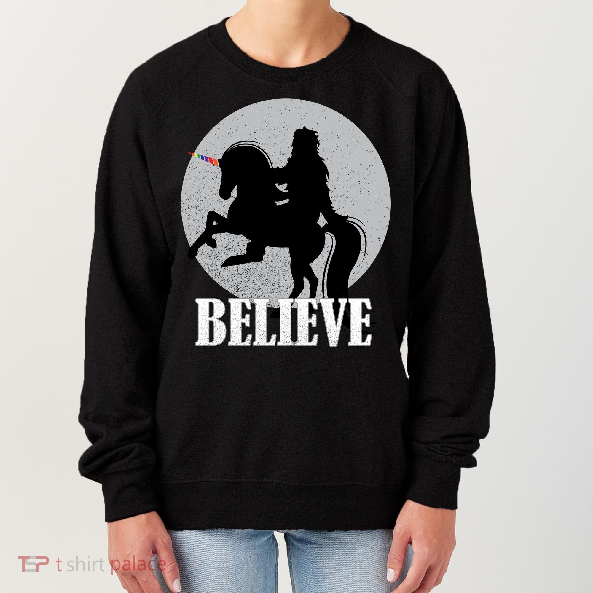 Bigfoot Riding Unicorn Believe Women's Sweatshirt
