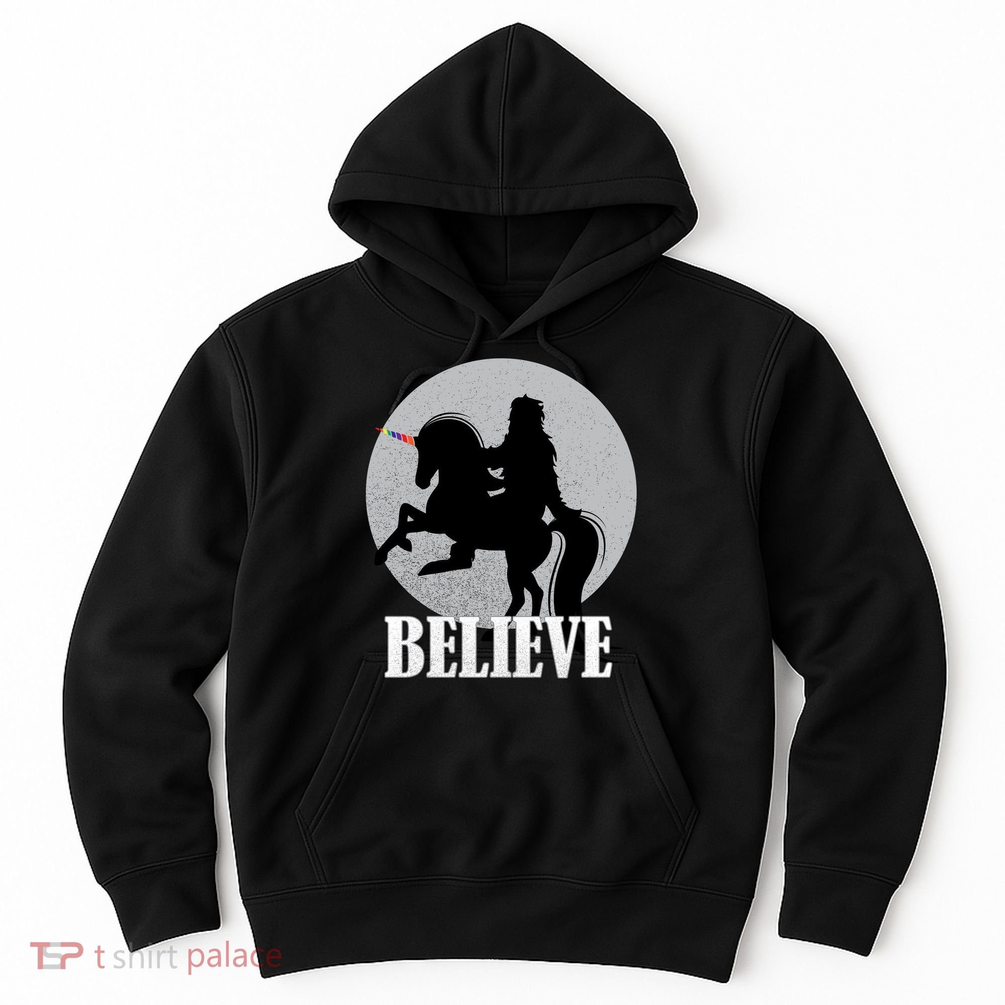 Bigfoot Riding Unicorn Believe Hoodie