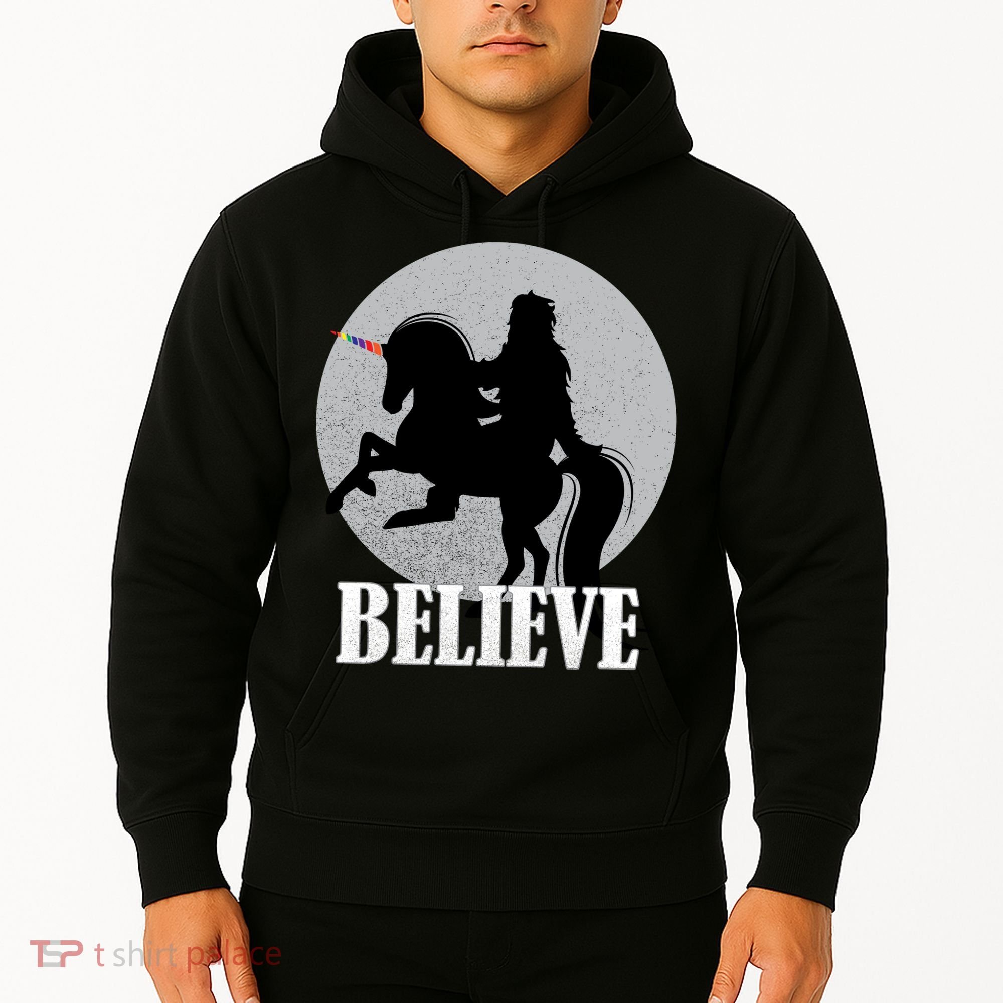 Bigfoot Riding Unicorn Believe Hoodie