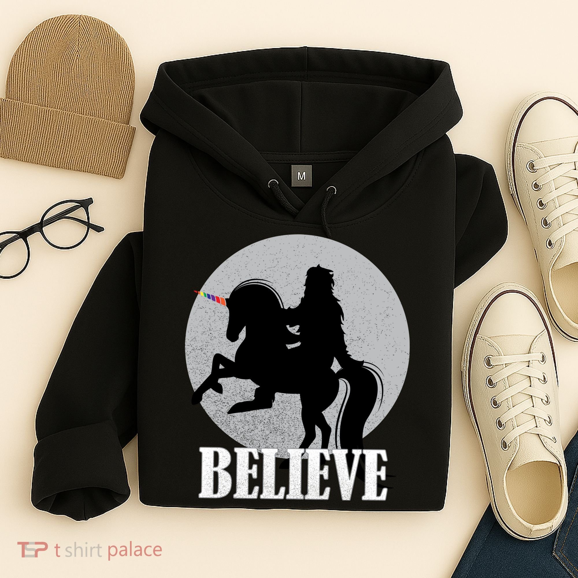 Bigfoot Riding Unicorn Believe Hoodie