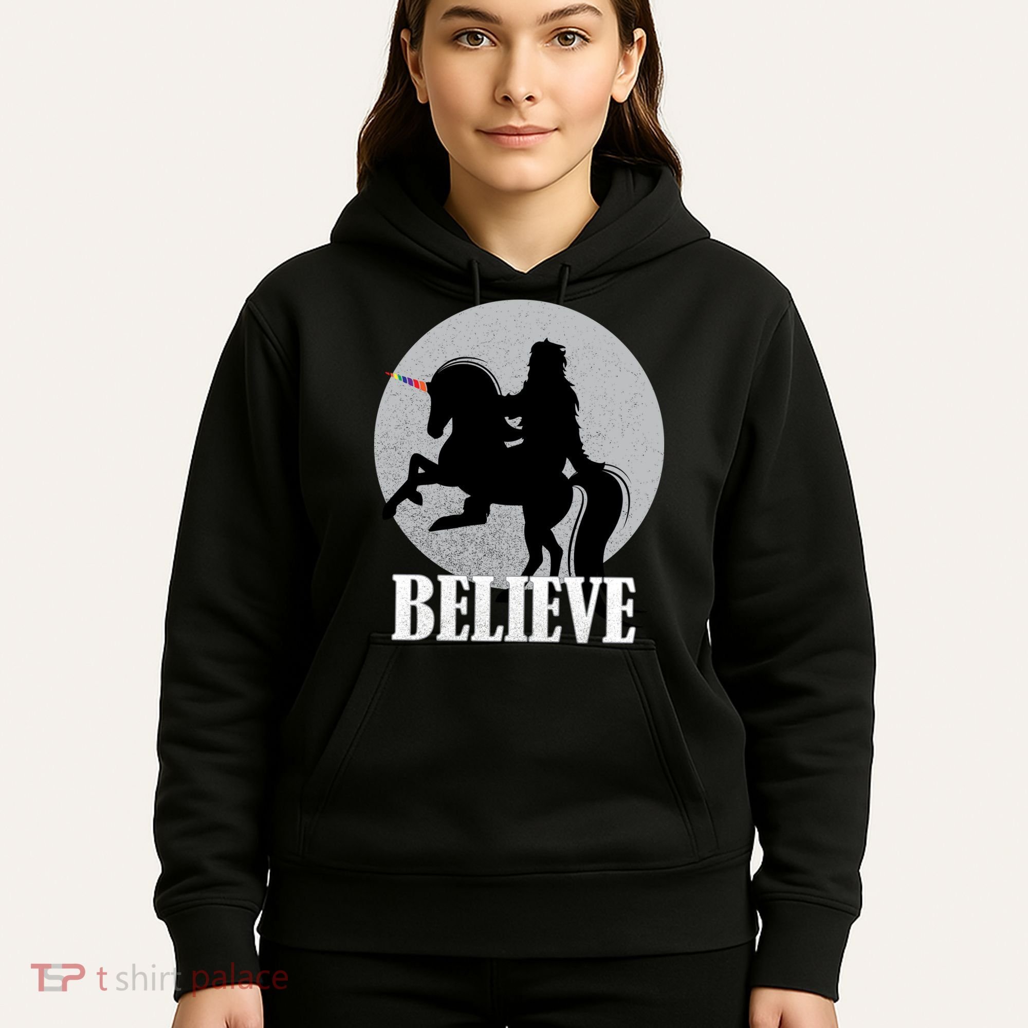 Bigfoot Riding Unicorn Believe Hoodie