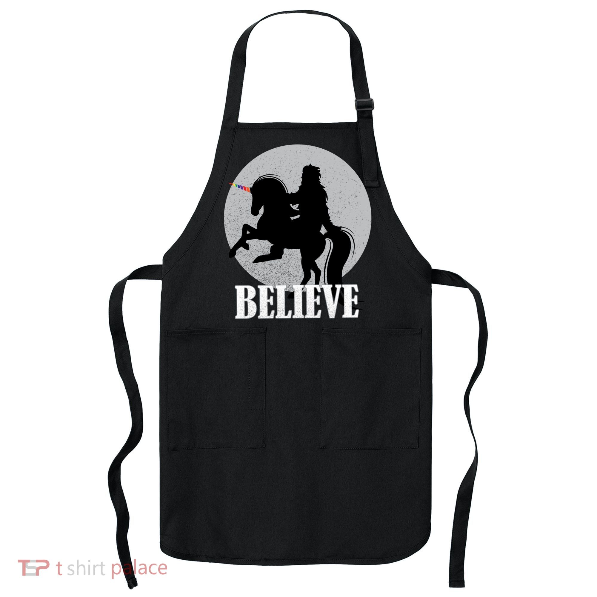 Bigfoot Riding Unicorn Believe Apron