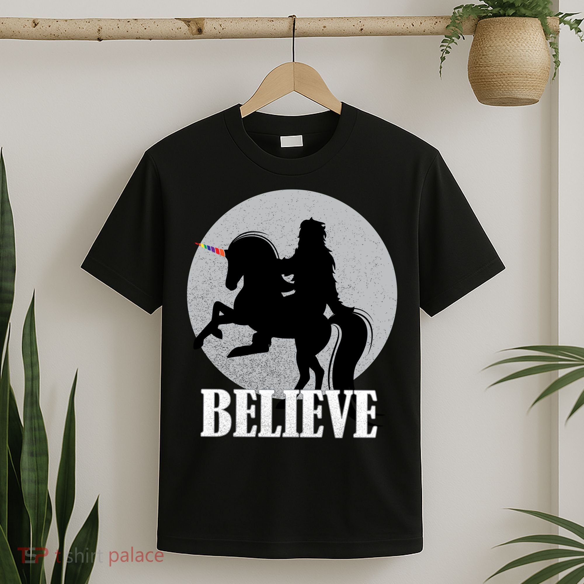 Bigfoot Riding Unicorn Believe T-Shirt
