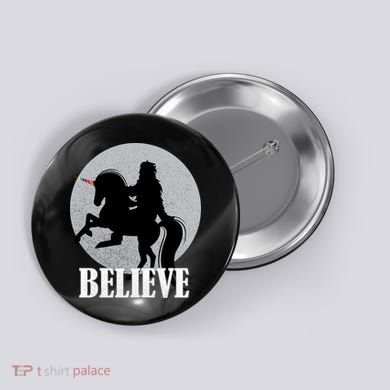 Bigfoot Riding Unicorn Believe Button