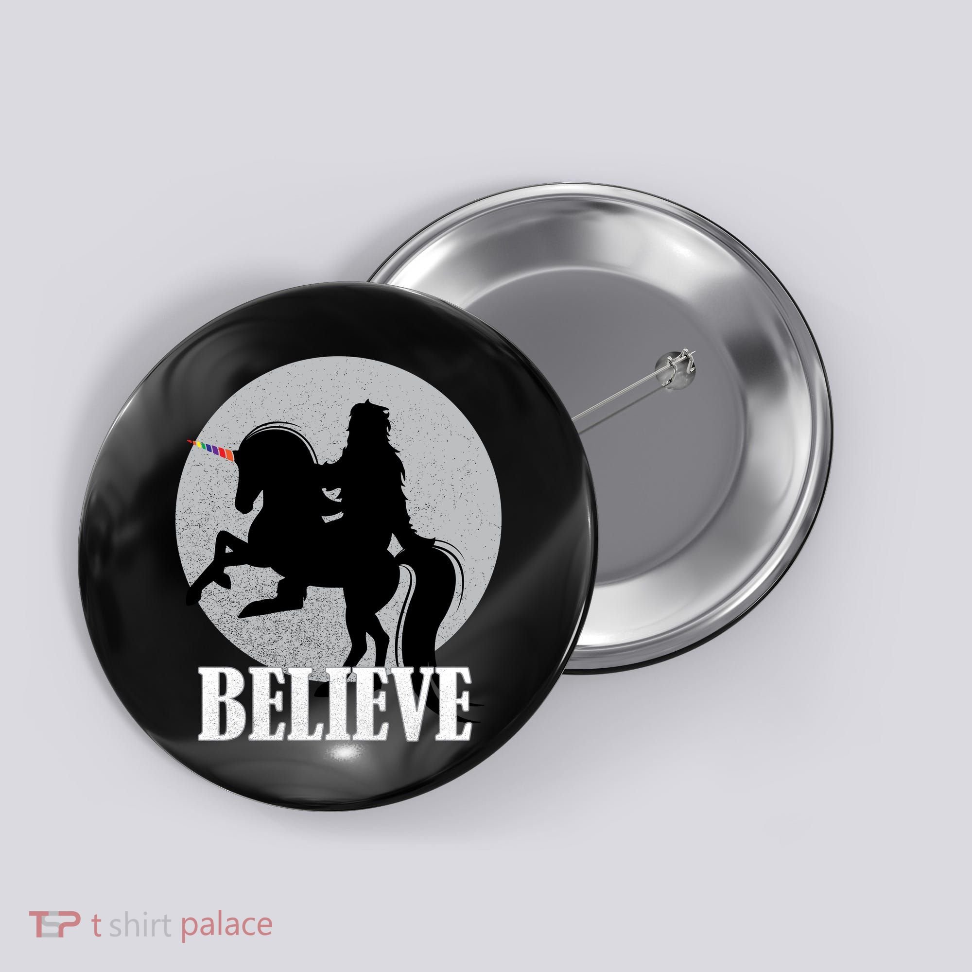 Bigfoot Riding Unicorn Believe Button