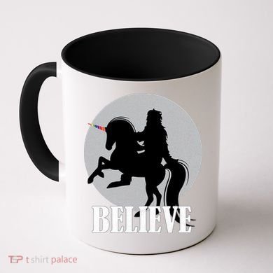 Bigfoot Riding Unicorn Believe Coffee Mug